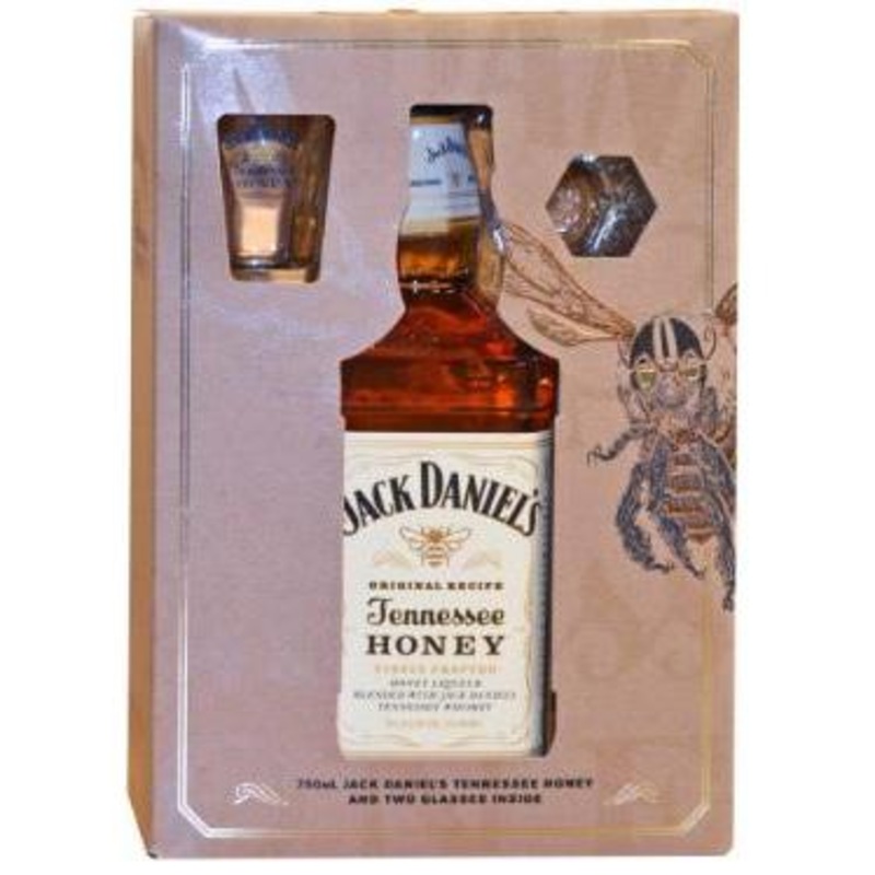 Jack Daniel's Honey Gift Set 750ml Including Two Shot Glasses