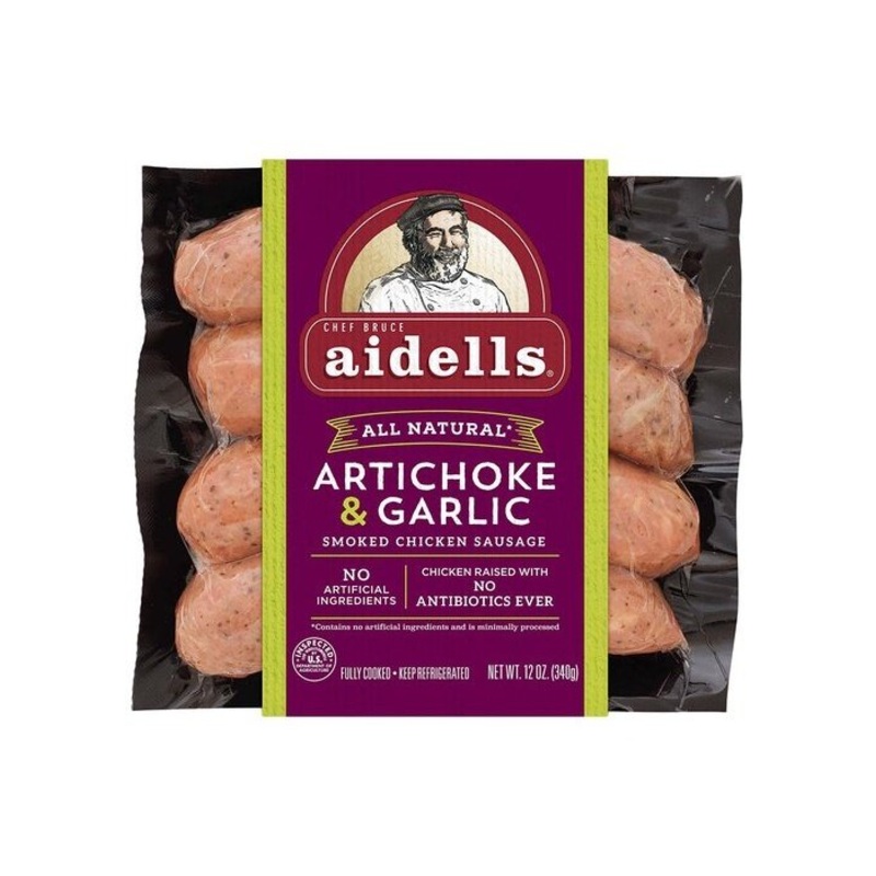 AIDELLS Artichoke & Garlic Smoked Chicken Sausage
