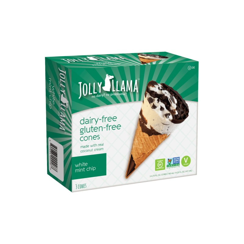 JOLLY LLAMA Non-Dairy Mint White Chocolate Ice Cream Cones