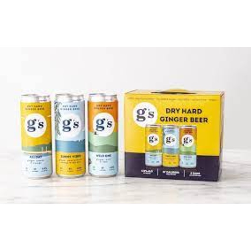 G'S Dry Hard Ginger Beer All Day,Sunny Vibes,Wild One,Variety 12oz 6 Pack Can