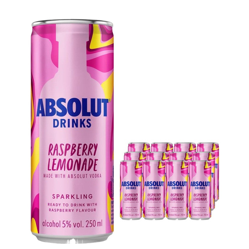 Absolut Mixt Raspberry & Lemon Premixed Cocktail Can, 12 x 250 ml