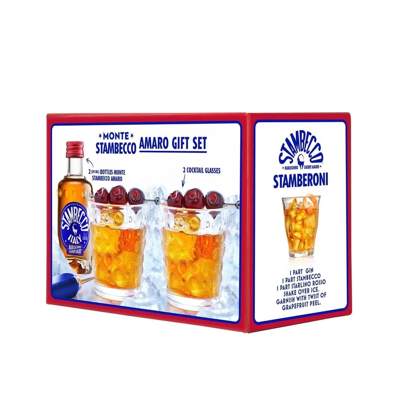 Stambecco Maraschino Amaro Liqueur With 2 Cocktail Glasses, 5 cl