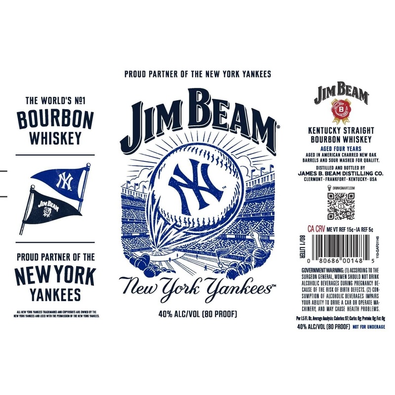Jim Beam New York Yankees Kentucky Straight Bourbon Whiskey 1L