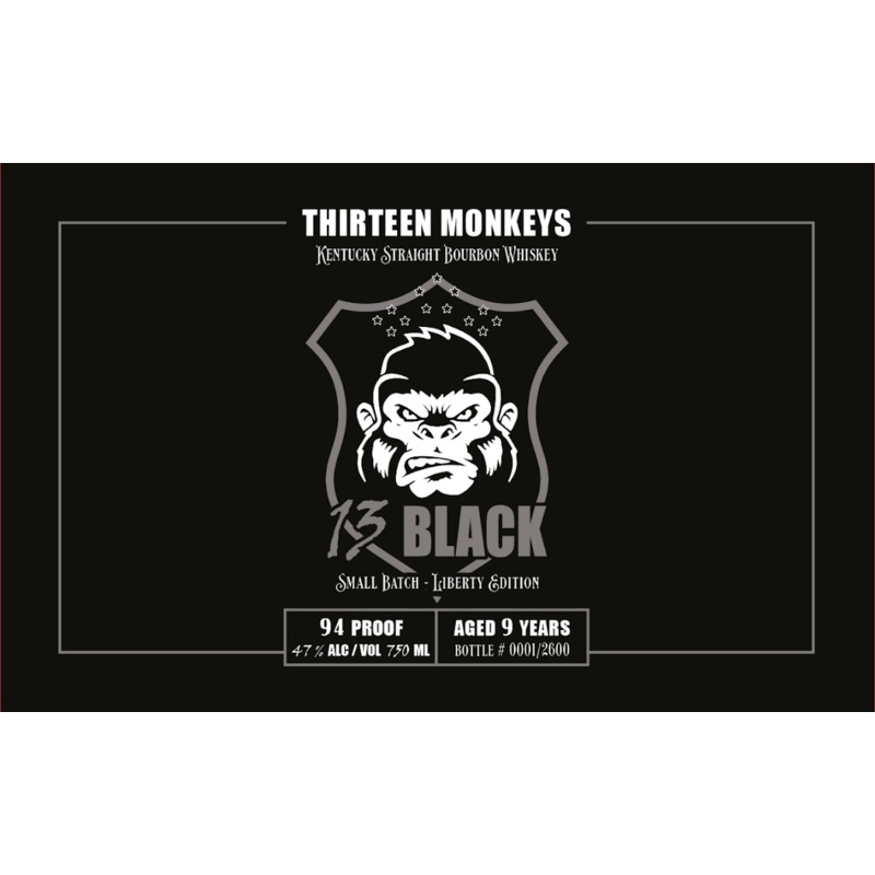 Thirteen Monkeys 13 Black Liberty Edition Kentucky Straight Bourbon Whiskey 9 Years