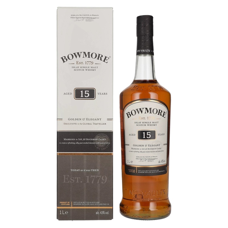 Bowmore 15 Years Old GOLDEN & ELEGANT Travel Exclusive 43% Vol. 1l in Giftbox