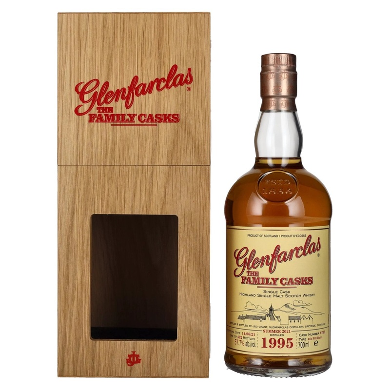 Glenfarclas THE FAMILY CASKS Single Cask SUMMER 2021 4th Fill Butt 1995 57,7% Vol. 0,7l in wooden box