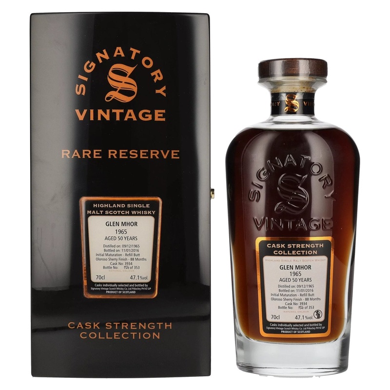 Signatory Vintage Glen Mhor RARE RESERVE 50 Years Old Cask Strength 1965 47,1% Vol. 0,7l in wooden box