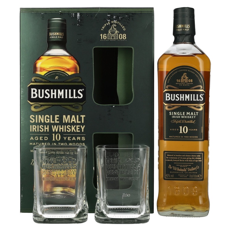 Bushmills 10 Years Old Single Malt Irish Whiskey 40% Vol. 0,7l in Giftbox with 2 glasses