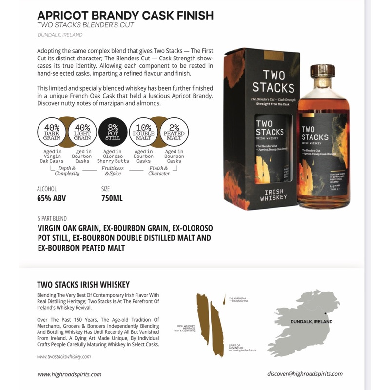Two Stacks The Blenders Cut Apricot Brandy Cask Strength Irish Whiskey 750ml