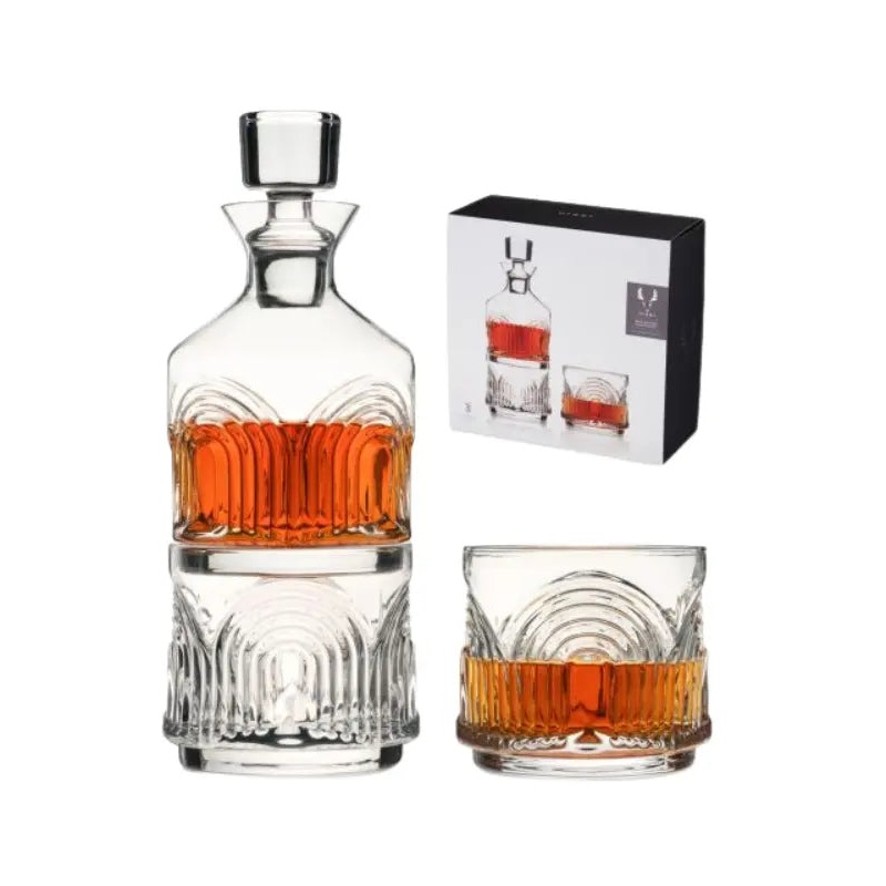 3-Piece Deco Beau Crystal Stacking Decanter Viski
