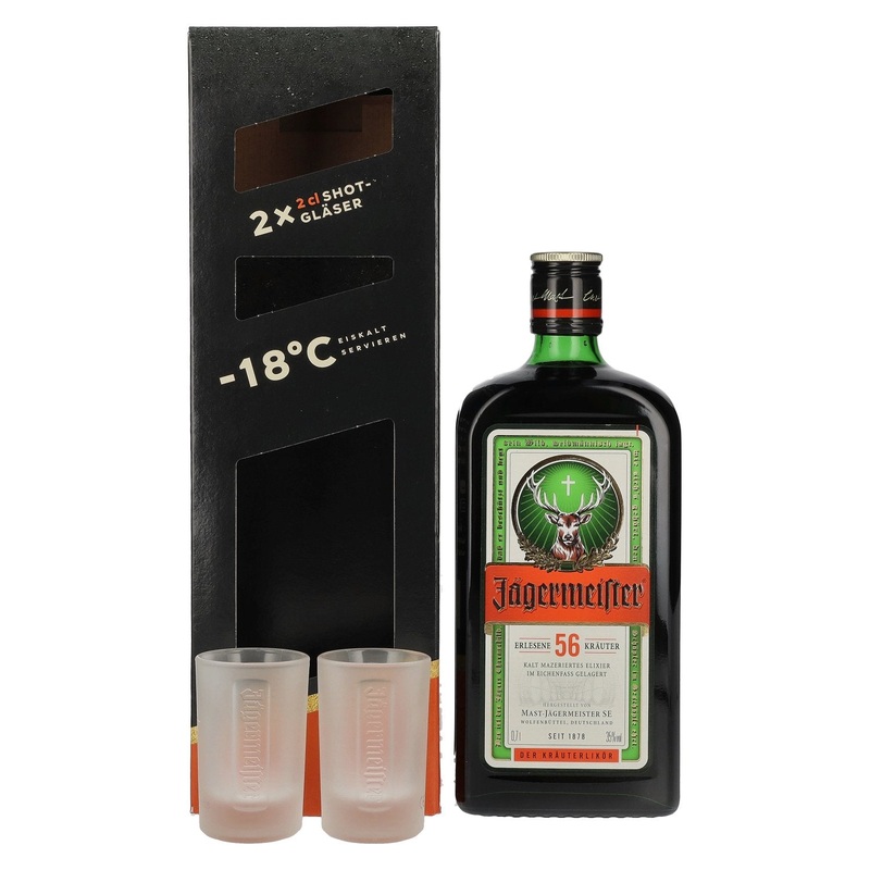 Jaegermeister 35% Vol. 0,7l in Giftbox with 2 Shotglaeser